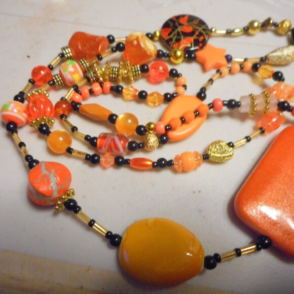 HandCrafted Long Necklace over 25"  ...… orange colors - Picture 3 of 4